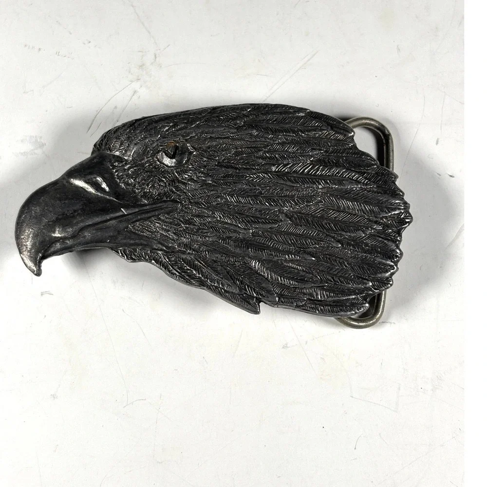 Vintage Siskiyou Bald Eagle Head Belt‎ Buckle Pewter Tone Buckle Co 1980's